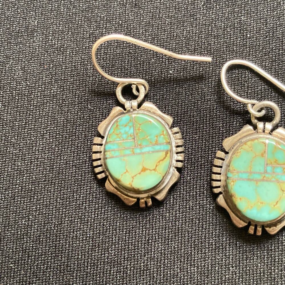 Spider Web Turquoise Sterling Navajo Necklace & Earring Set 925 - Picture 8 of 15